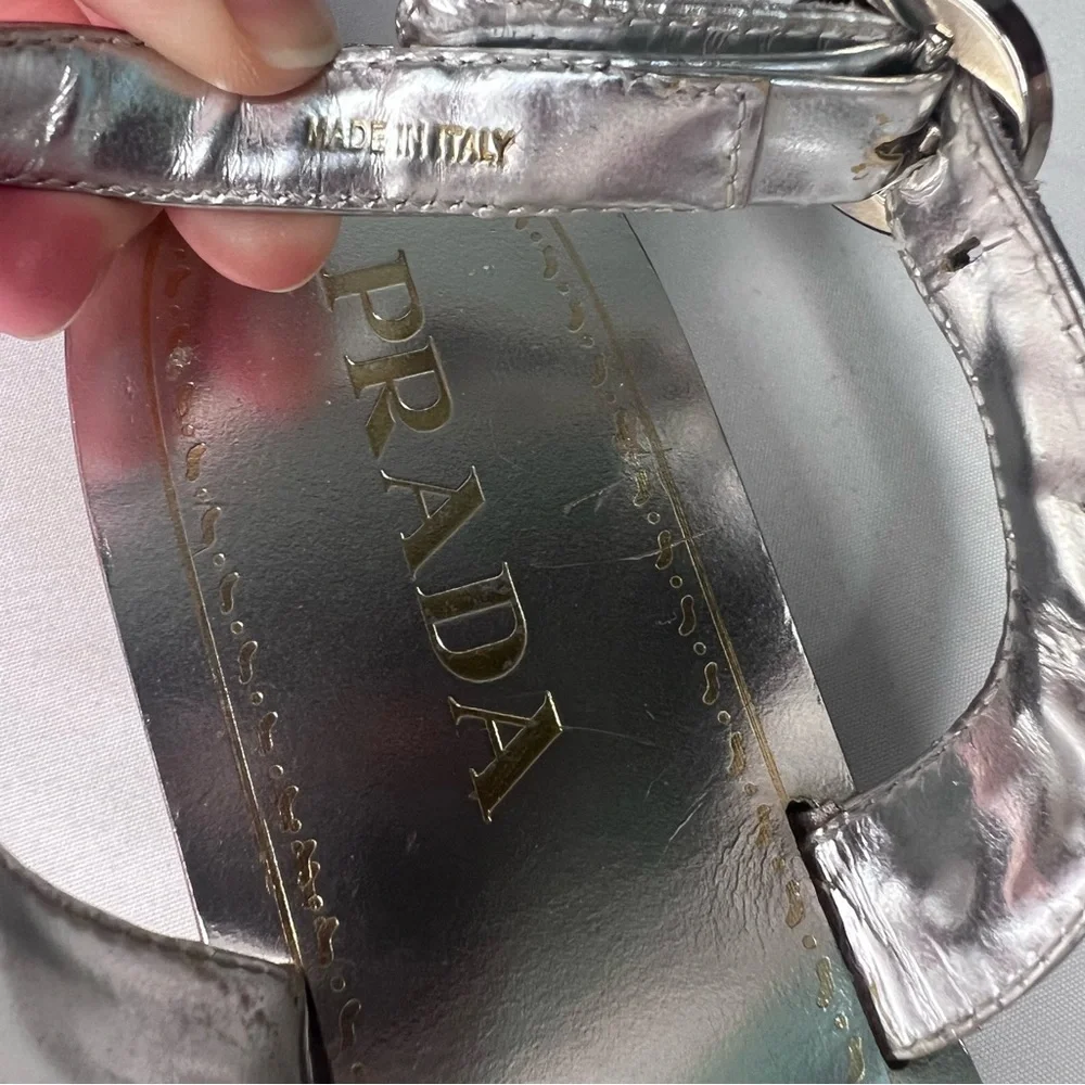 Prada silver metallic Calzature Donna capri studded T strap sandals - Picture 12 of 15